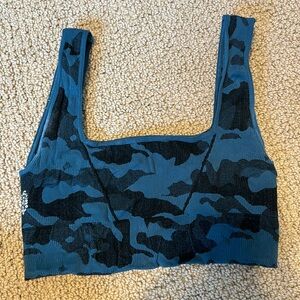 Super cute FP movement good karma square neck bra! Blue and black camouflage!